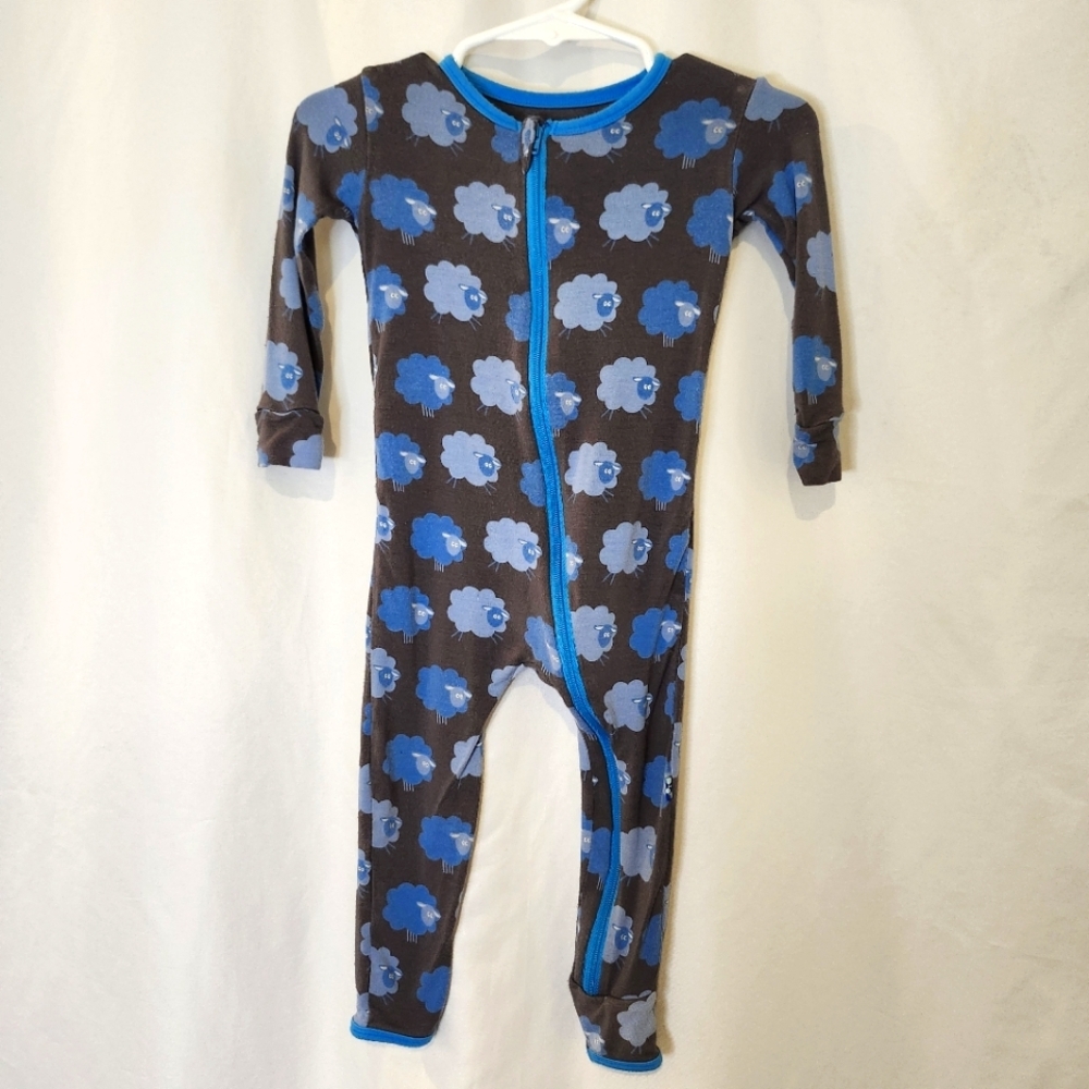 Kickee Pants Kids One Piece Pajamas Size 12-18 Months Blue Sheep Sleep Bamboo